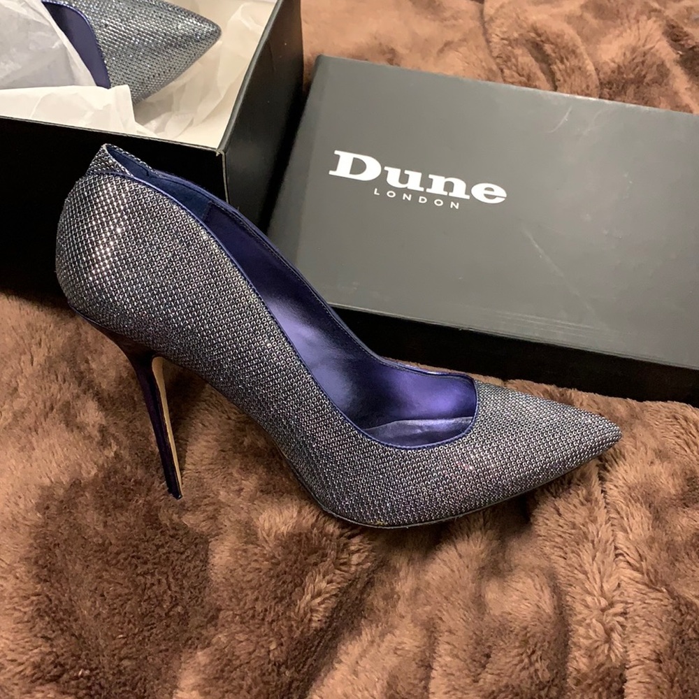 Dune London Ballroom Sparkling Silver and Blue High Heels Like New 8 / 39